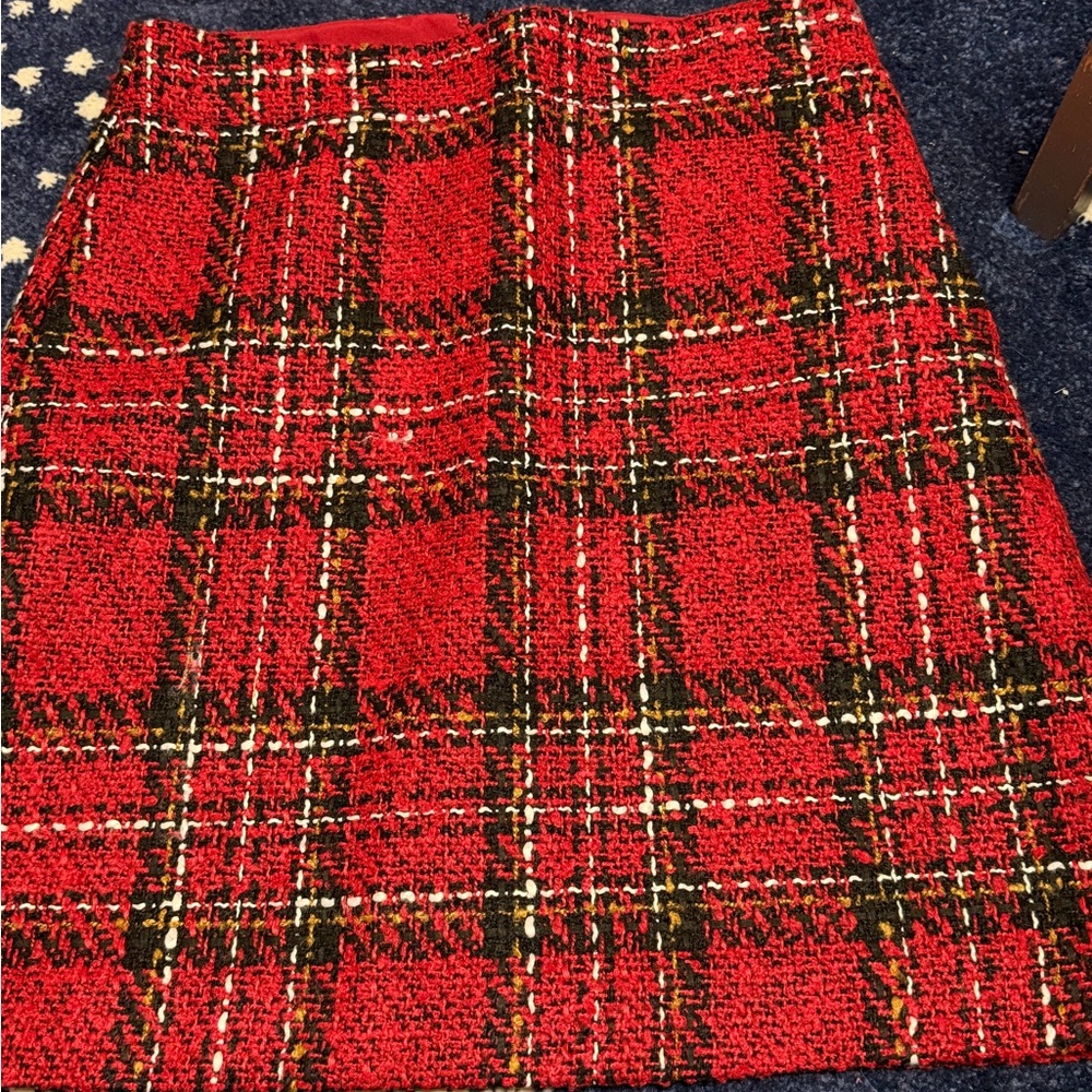LOFT red plaid tweed skirt with pockets sz 0 new